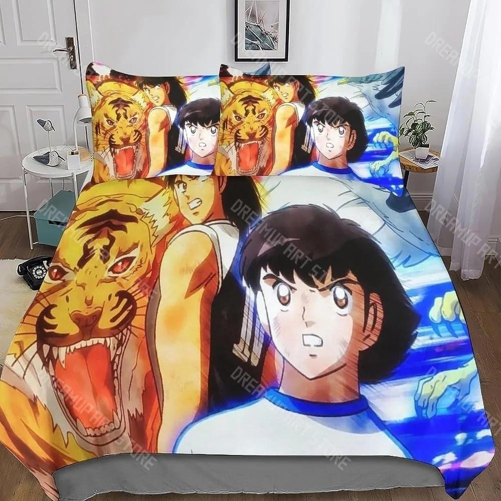 Housse de couette Taie d'oreiller Ensemble de literie Captain Tsubasa Football Décoration de chambre d'adulte Garçon Fille Cadeau pour enfant Taille Simple Double EU Single 90x200cm