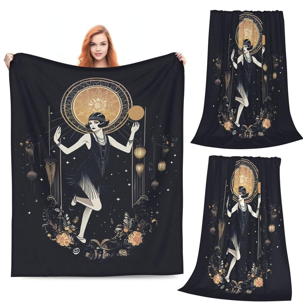 Art Deco Flapper Postcard Fashion Print Blanket Soft Warm Flannel Throw Blanket Bedspread for Bed Living Room Picnic Home Couch