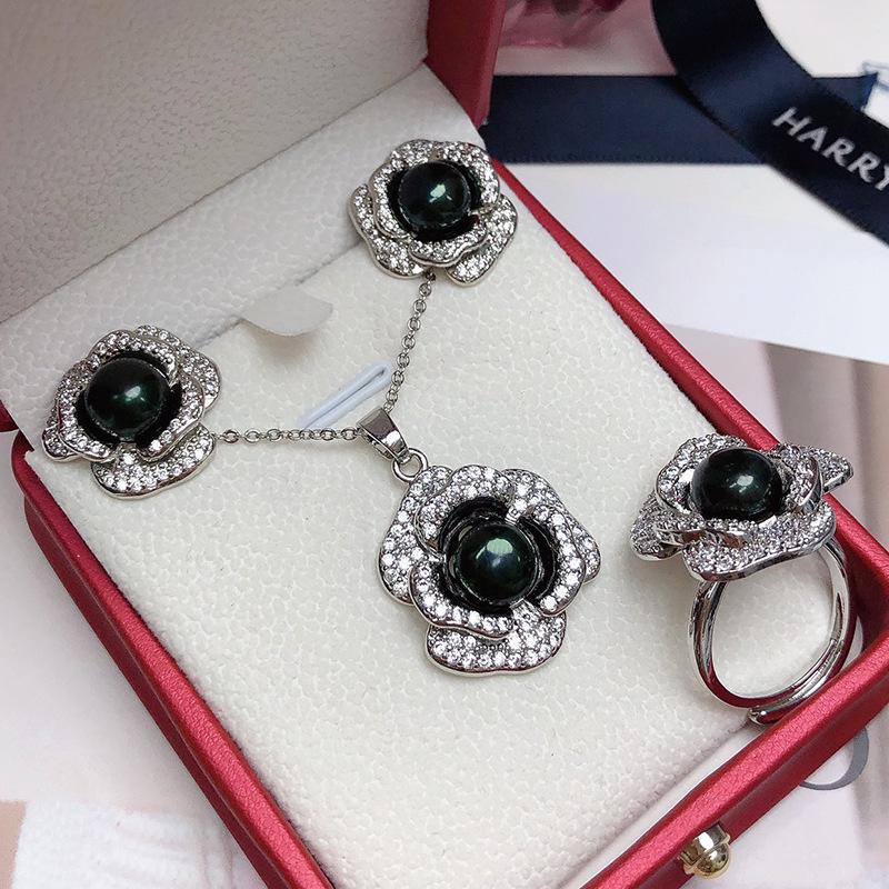 Elegant Freshwater Pearl Jewelry Set: Necklace, Pendant Earrings, and Ring