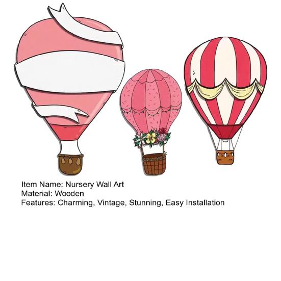 3 Pcs Hot Air Balloon Wall Decor Boho Wooden Nursery Wall Art Vintage Pink White Wall Sculpture for Living Room Bedroom Playroom