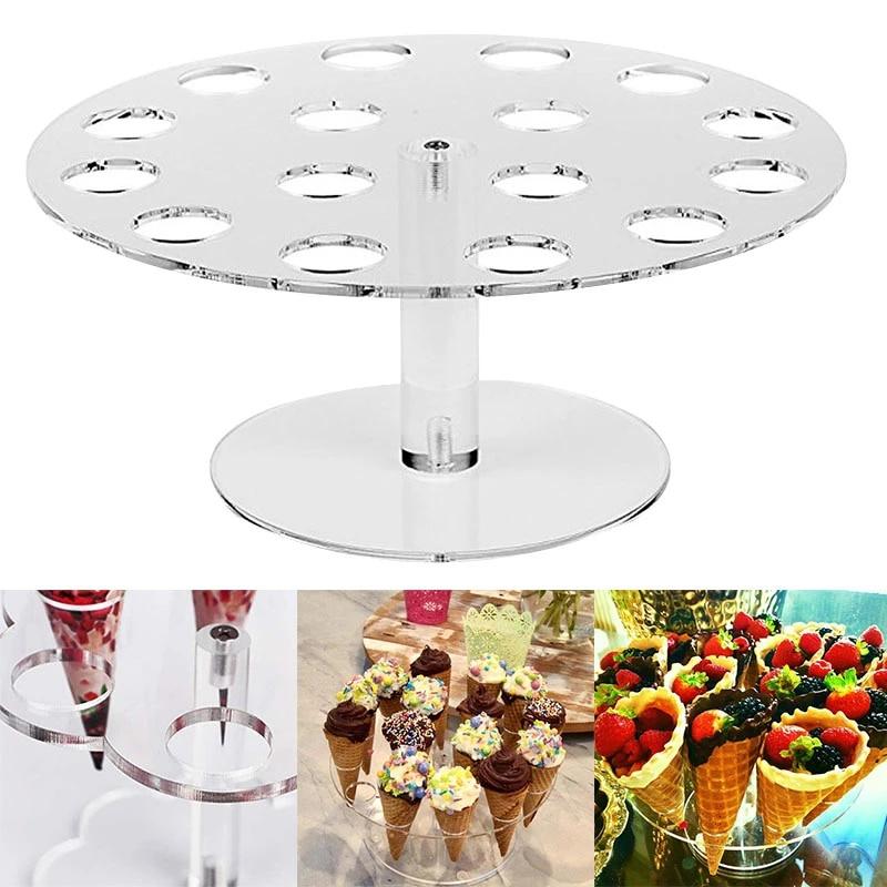 16 Holes Acrylic Transparent Ice Cream Stand Cake Cone Stand Holder Wedding Buffet Food Display Stand Baking Kitchen Tools