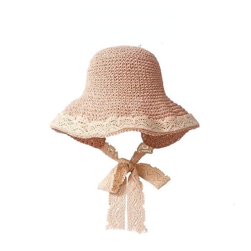Lace Straw Sun Hat Children's Large Brim Summer Breathable Straw Hat Seaside Full Face Shading Sun Protection Hat Tide
