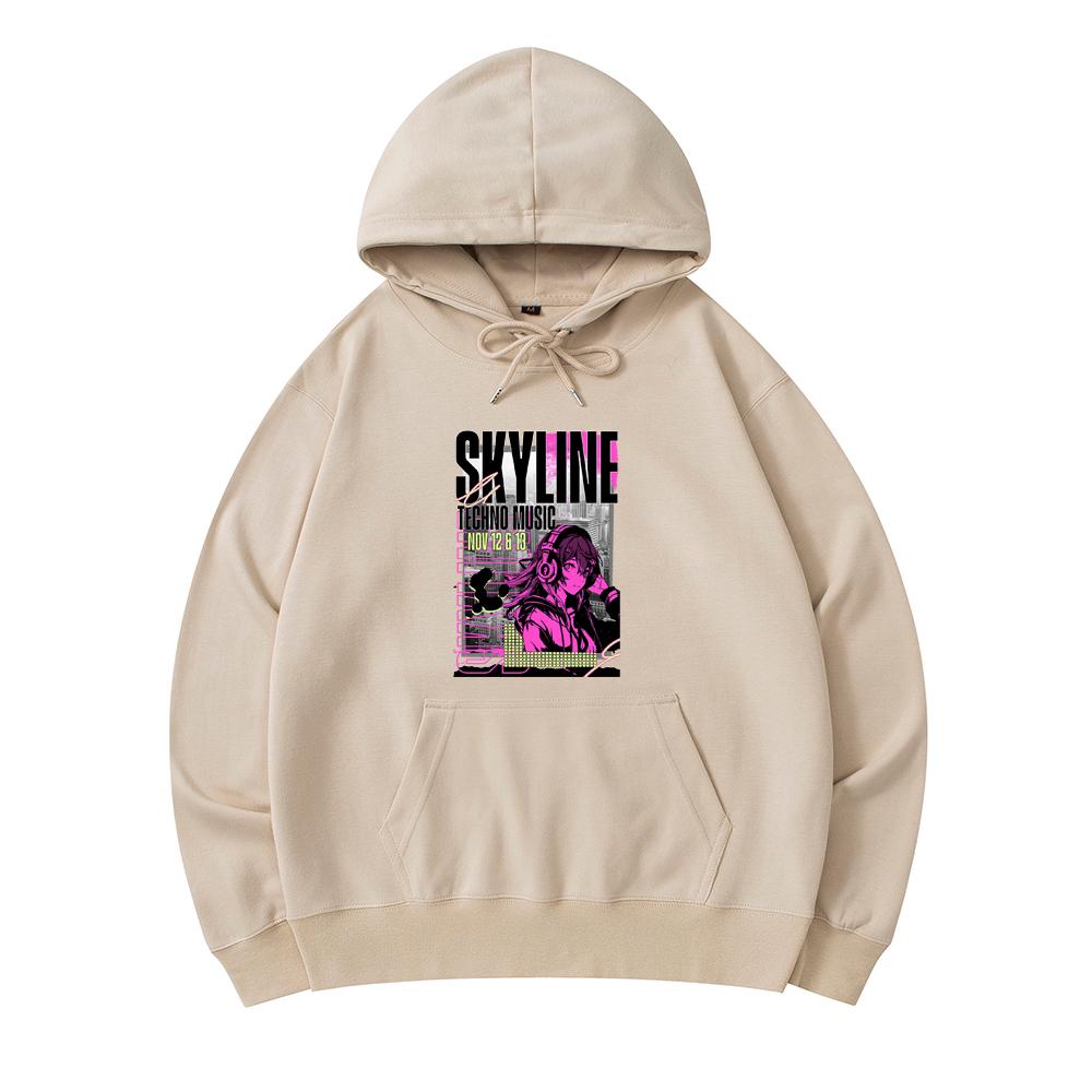 

300 GSM Men s Cotton Hoodies Skyline Print Premium Cotton Sweatshirt XS армия зеленый