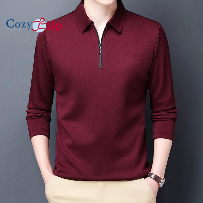 

Уютная мужская однотонная рубашка-поло с лацканами, рубашка-поло с длинными рукавами, воротник на молнии, модная весенне-осенняя тонкая рубашка, повседневная свободная XXXL вино красного