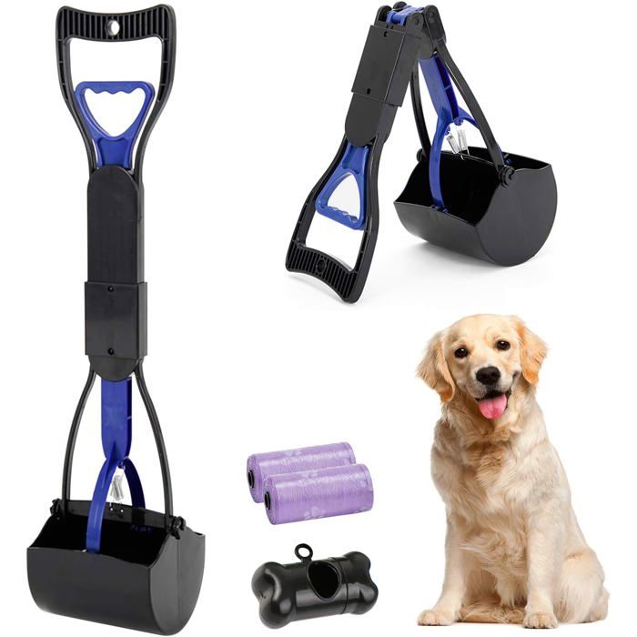HyAiderTech Pelle Ramasse-Crottes Pliable pour Chien et Chat Pet Long Manche Pooper Scooper, Facile à Déjections Ramasse, Noir 98