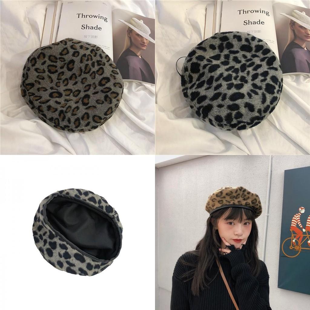 Unisex Leopard Print Beret Hat Warm Cozy Stylish For Fall Winter Spring