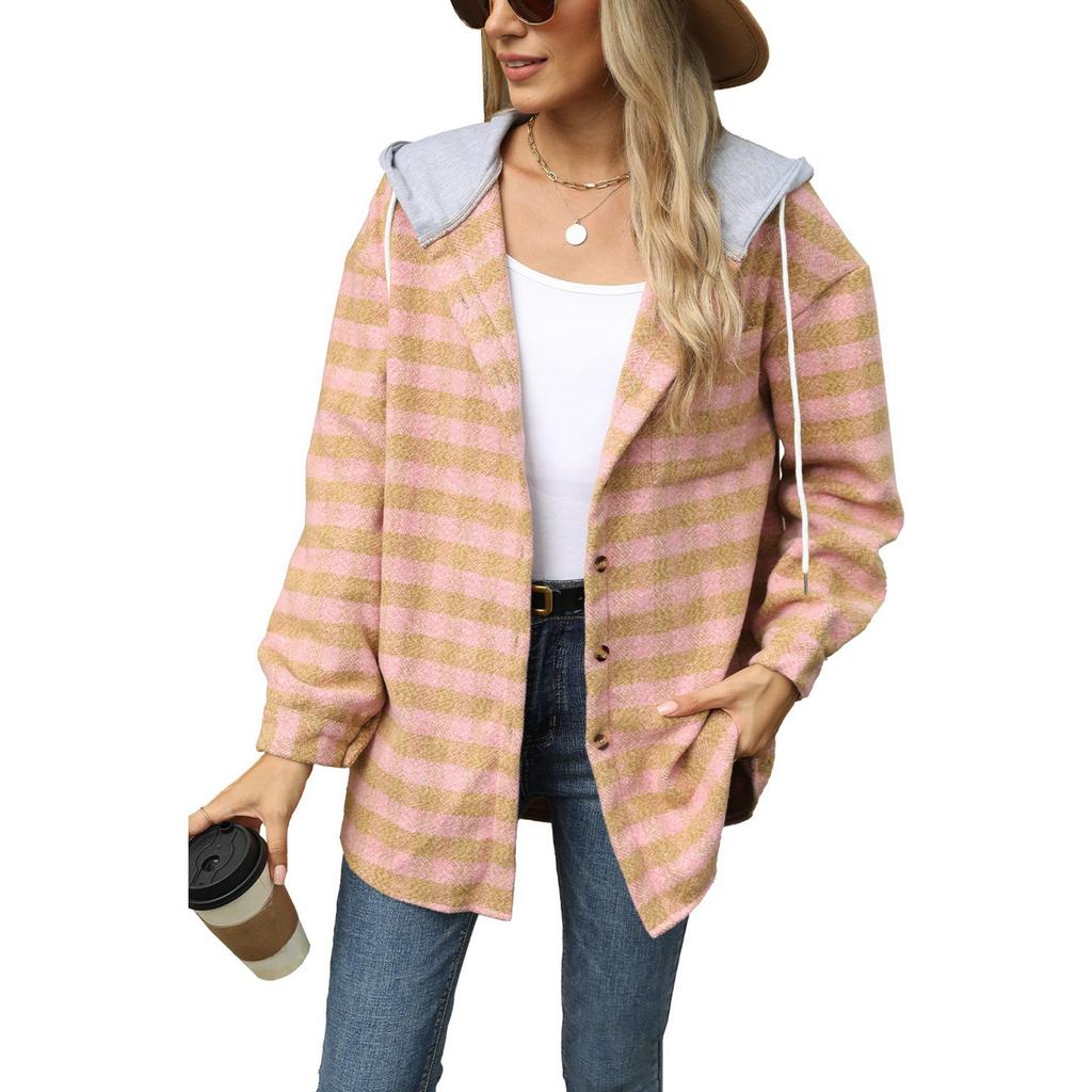 Women's Plaid Hooded Shirt Jacket