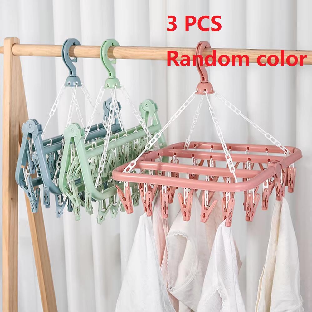 Folding Hangers Multi-Functional Windproof Socks Clip Drying Hangers Household Plastic Clothing Socks Drying Hangers