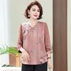 Women's Floral Print Chiffon Blouse V-neck Tie Front 3/4 Sleeve Loose Fit Casual Top for Middle-Aged