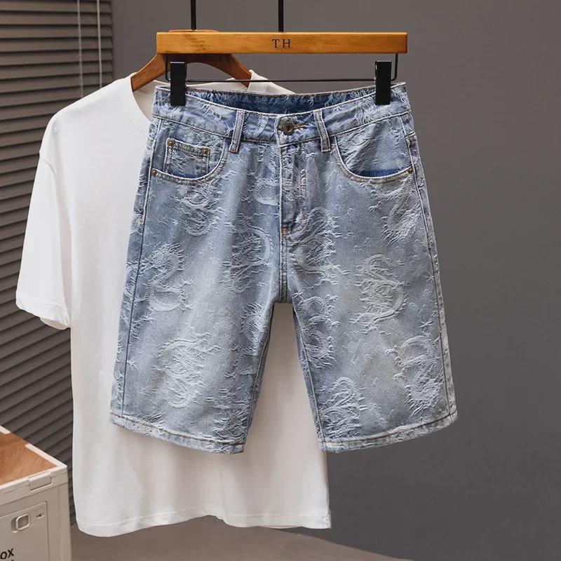 2024 Men's Trendy Loose Straight Denim Shorts: Mid-Length Youth Breeches