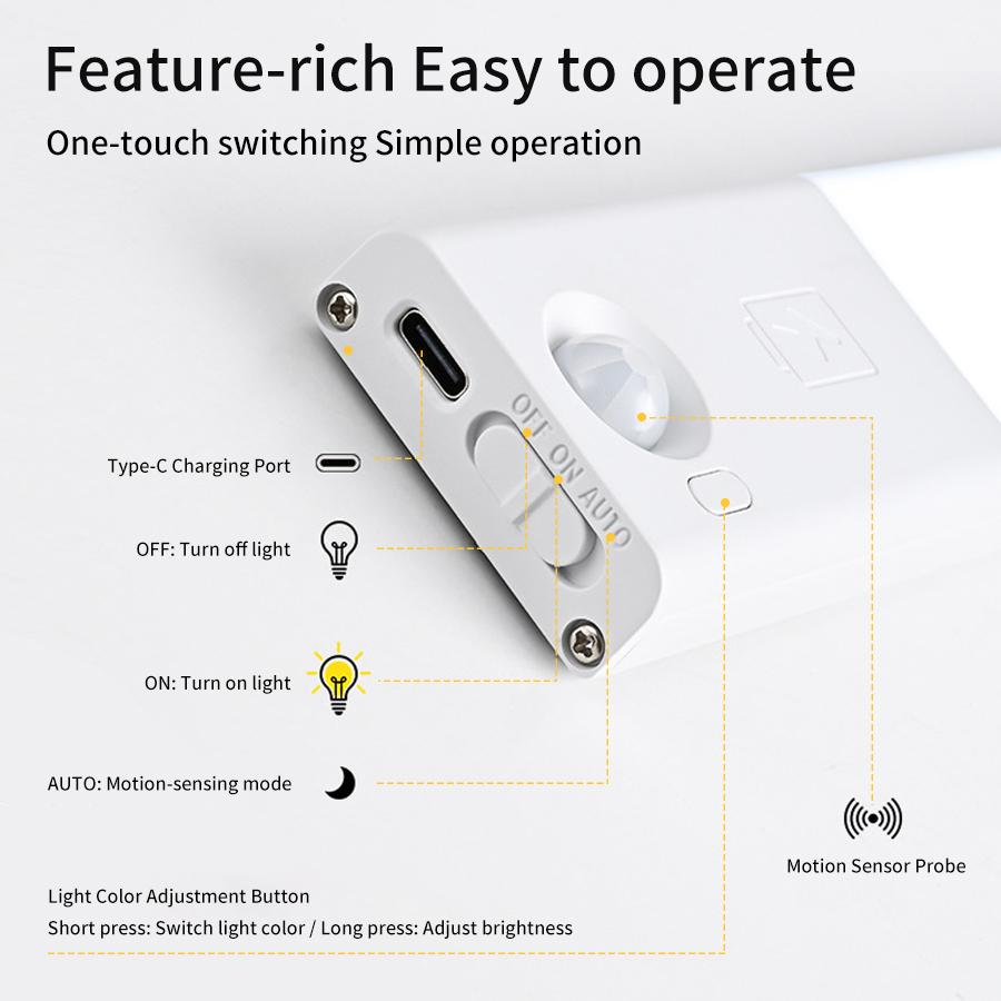 Smart Automatic Human Body Sensor Night Light Rechargeable Magnetic Strip Light LED Tricolor Wardrobe Hallway Cabinet Light