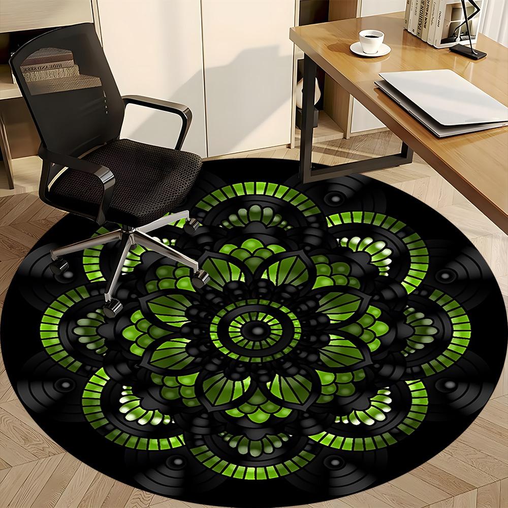 1PC Black Green Mandala Pattern Chair Carpet for Office, Indoor Non-Slip Washable Carpet, Soft Comfortable Mat For Office Room Yy250930254