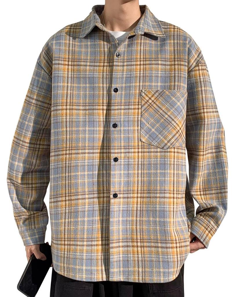 Bligo Sleeve Checked Summer Loose Shirt with Chest Oversized Perfect for Commuting or Men's 3/4 Shirt, Style, Lightweight, Fit, Button-Down Pocket,