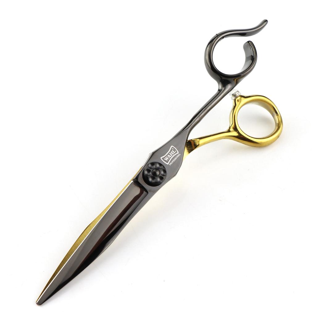 6.0 Inch Black And Gold Notched Handle, Hair Scissors, Hair Scissors, Flat Scissors, Bangs Scissors, Tooth Scissors