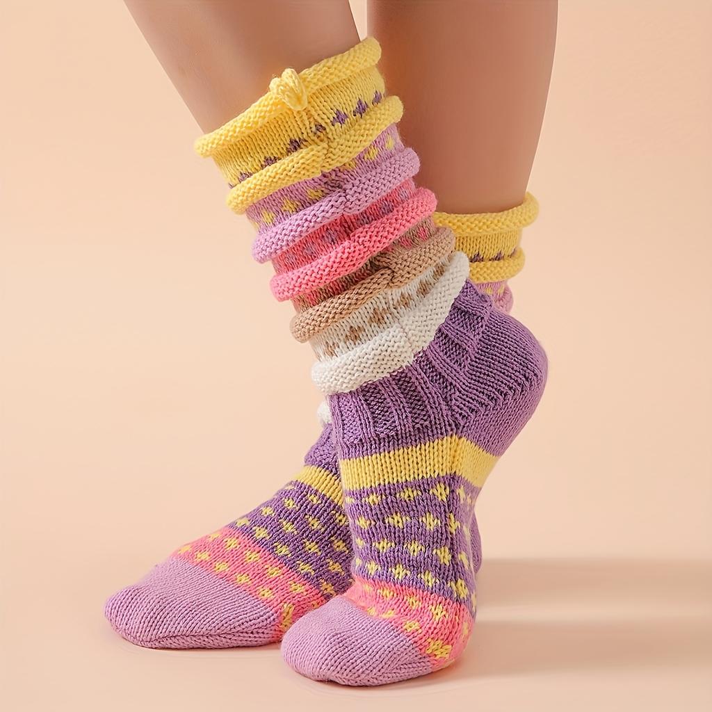 Warm Winter Style with Pastel Vibrant Colors Women's Thermal Mid-Calf Socks Comfortable Cold-Weather Non-Slip Cushioned Soles