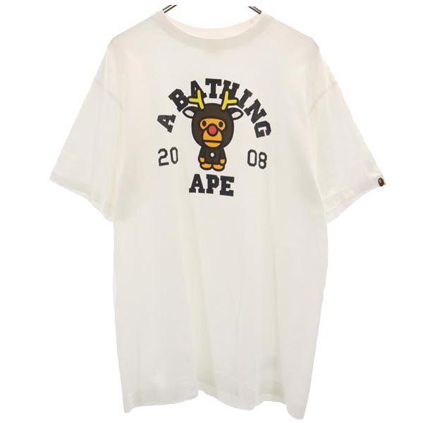 A Bathing Ape Made In Japan Print Short Sleeve T-shirt L White Men's Used
