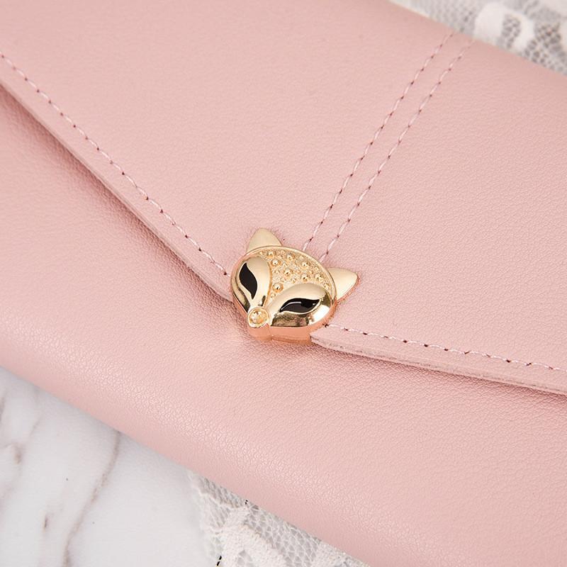 New Fashion Lady Fox Decorated Long Women's Wallet Korean Style Women's Cute Leather Clip Multi-card Slot Phone Bag Trendy Soft