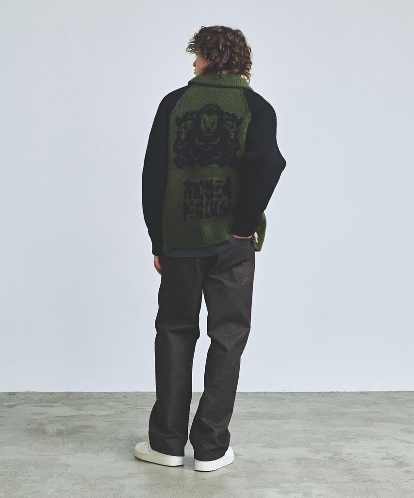 Knitted Bulky Wool Stadium Zip-Up Khaki-Black