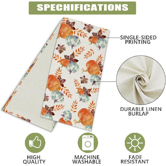 Fall Table Runner Watercolor Pumpkin Autumn Harvest Thanksgiving Table Runners Holiday Dining Room Kitchen Table Party Decoration 13 X 72 Inch
