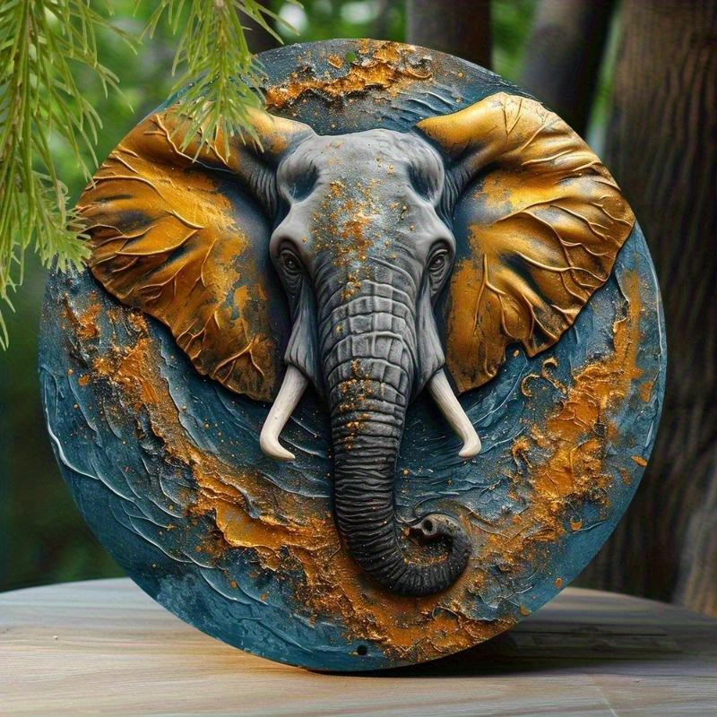 

2d Flat 20*20cm, Elephant Themed, Wooden Garden Sign, Spring Decor, Round Wreath Design, Perfect Valentine s Day Gift 20x20cm