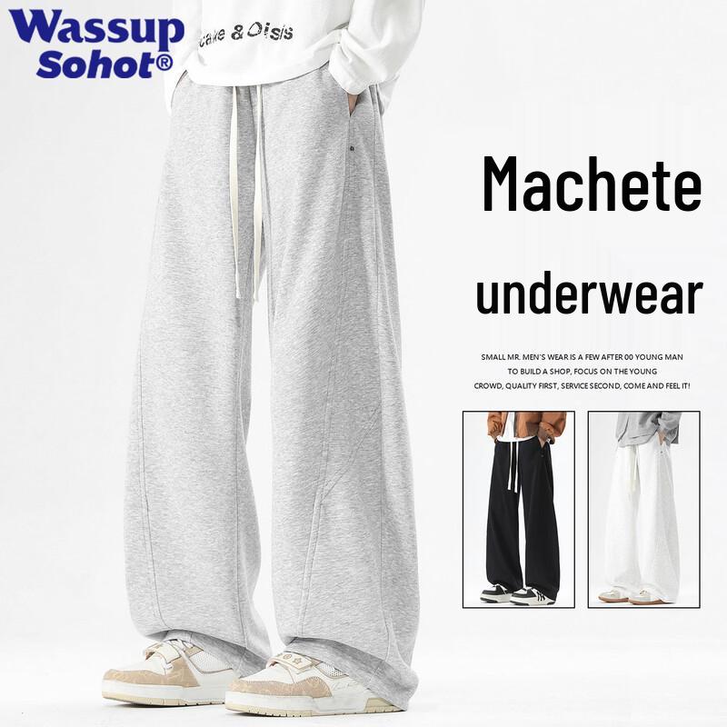 Wassup Sohot Men s Patchwork Wide-Leg Sweatpants M