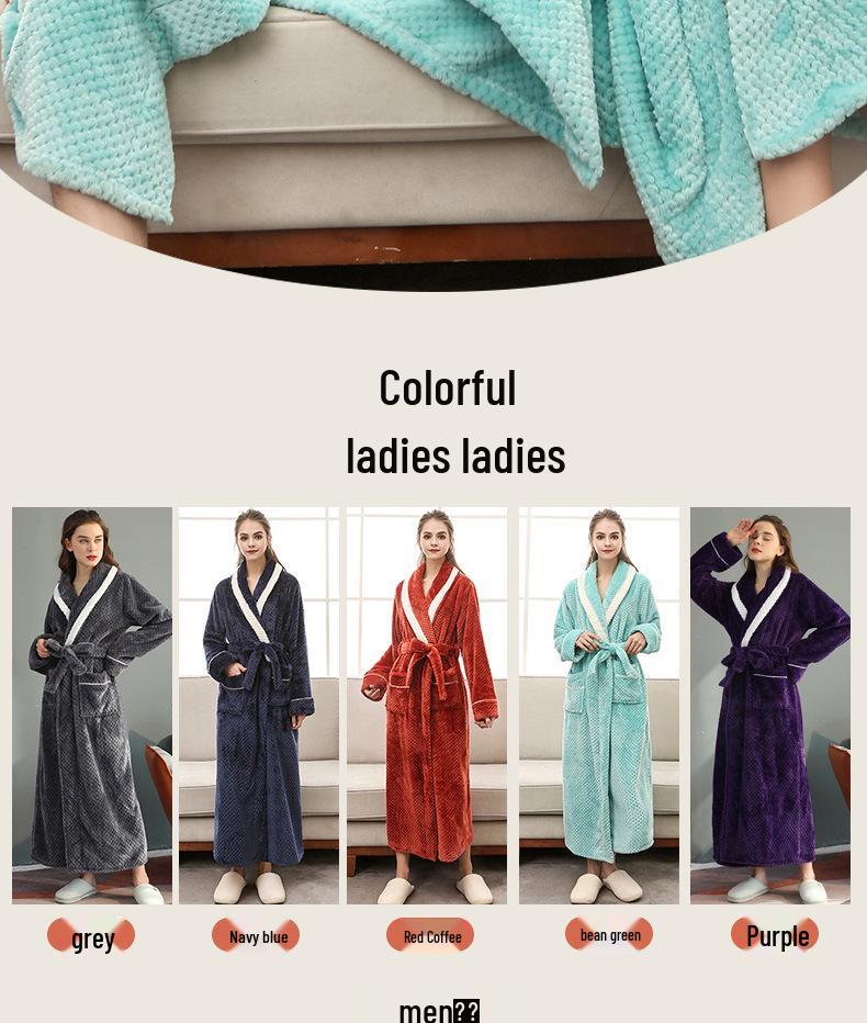 Autumn/Winter Unisex Plus Size Pineapple Plaid Fleece Bathrobe