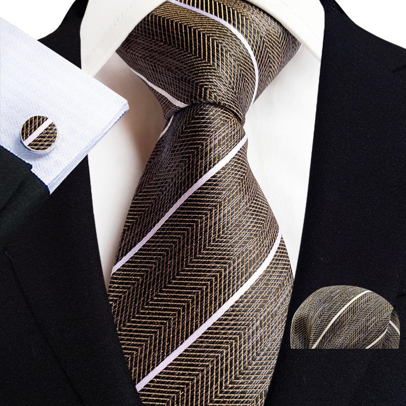 2025 Men's Retro Stripe Solid Tie, Pocket Square & Cufflinks Set