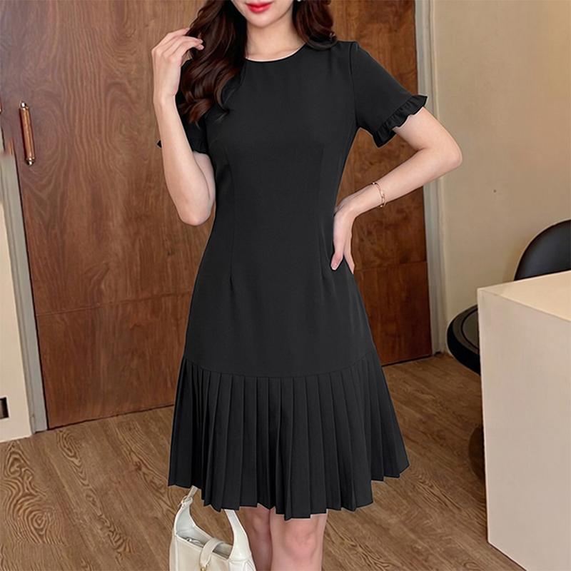 ZANZEA Women Casual Round Neck Solid Color Short Sleeve Dress