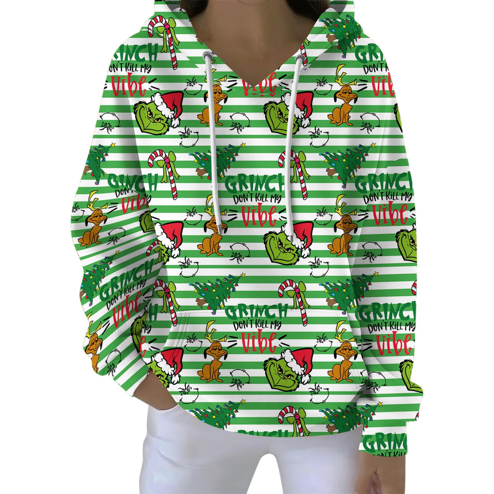 

Женский свободный и удобный свитшот с V-образным вырезом на кулиске, с длинными рукавами и рождественским принтом XL