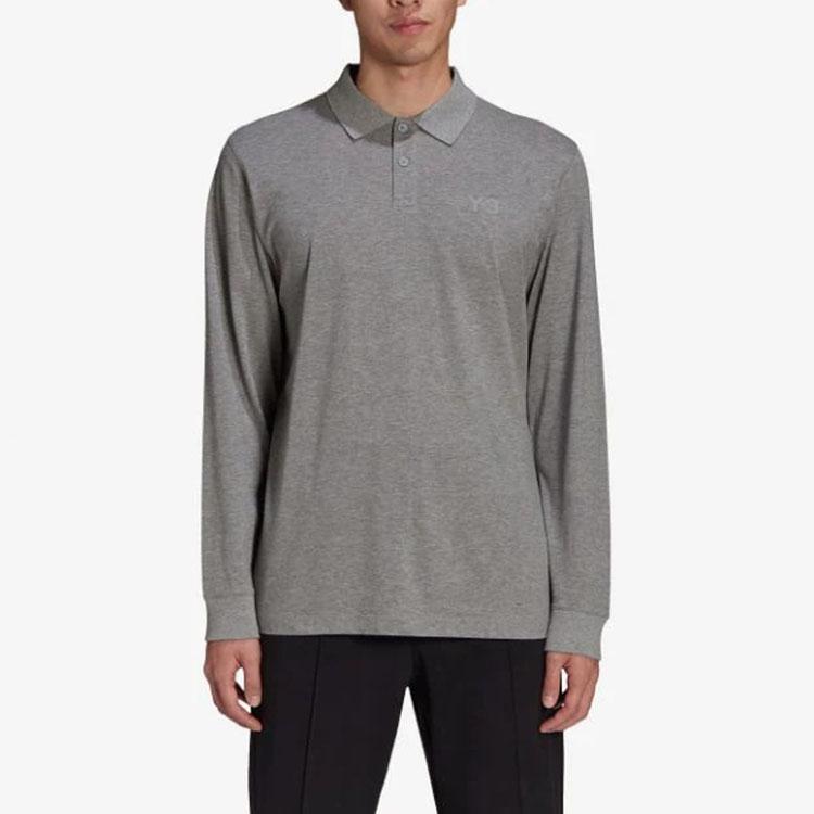 Y-3 FW21 Solid Color Logo Pullover Long Sleeve Polo Shirt Men tops Gray GV4246