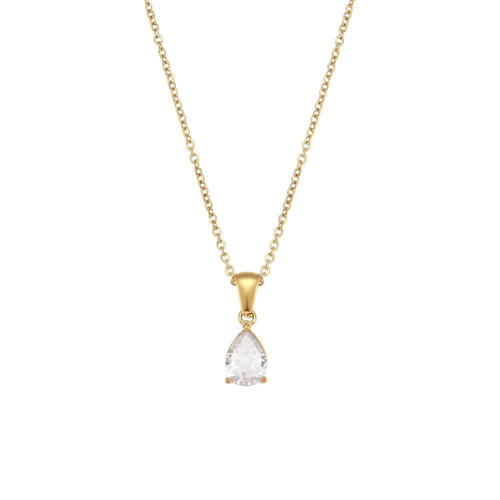 Fashion Water Drop Necklace Trendy Zircon Necklace Pendant Stainless Steel 18k Gold Plated Necklace