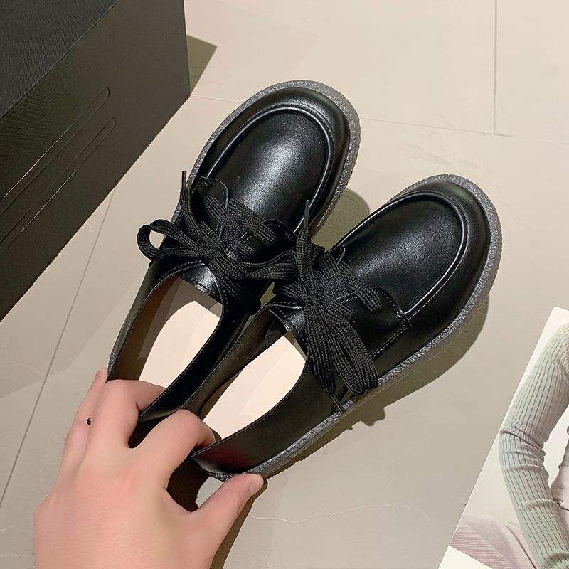 Beef tendon sole simple soft surface soft sole small leather shoes women's autumn new Korean version versatile lace-up going out casual single shoes