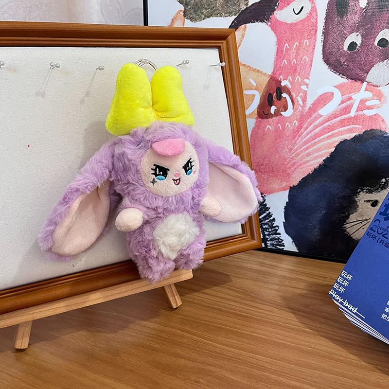 

Baby Three Little Rabbit Big Bow Plush Pendant Decoration Cute Garden Rabbit Keychain Toy Plush Doll Toy Surprise Girl Gift фиолетовый