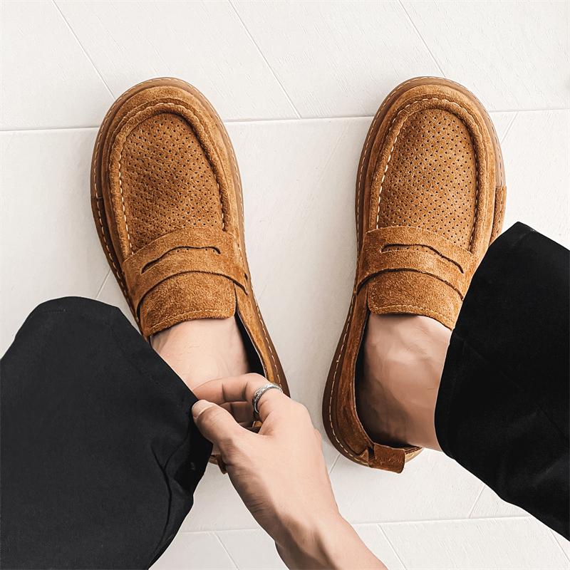 Genuine leather men's casual shoes Comfortable and wear-resistant Slip on loafer Adult leisure outdoor walking and driving shoes
