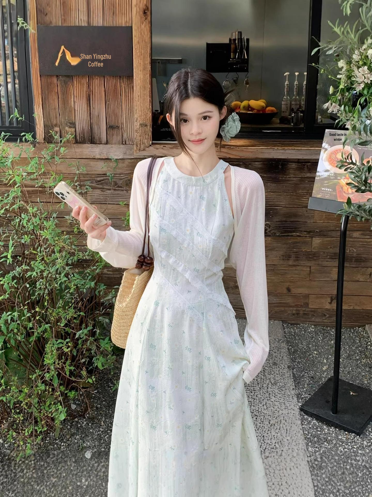 

Plus Size Early Spring Lace Patchwork Jacquard High Waist Dress & Long Sleeve Cardigan Set XXL
