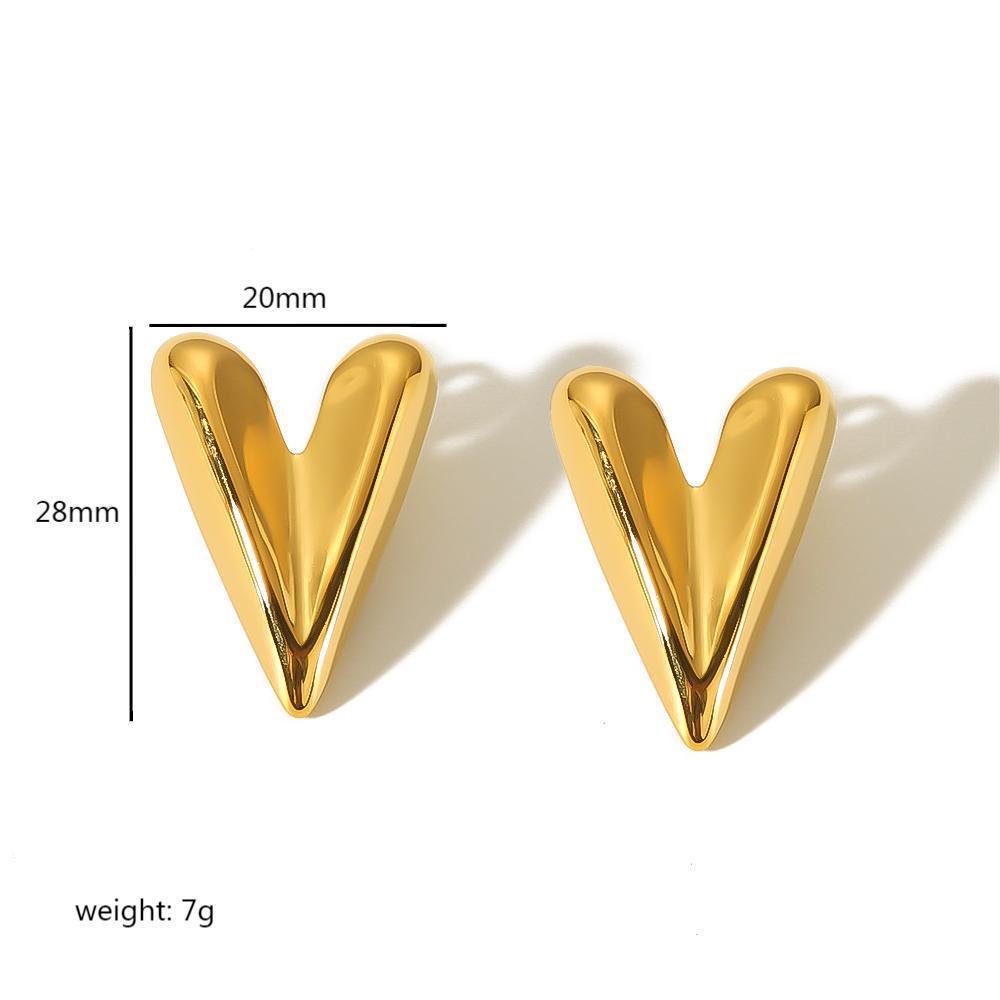 Geometric Titanium Steel Earrings For Women With Heart Shape Design And Vintage Style