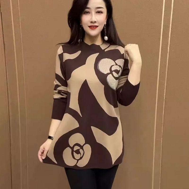 Mom's Large Size Knitted Sweater Women's Autumn Winter New Fashion Versatile Foreign Style Mid-length Bottoming Shirt
