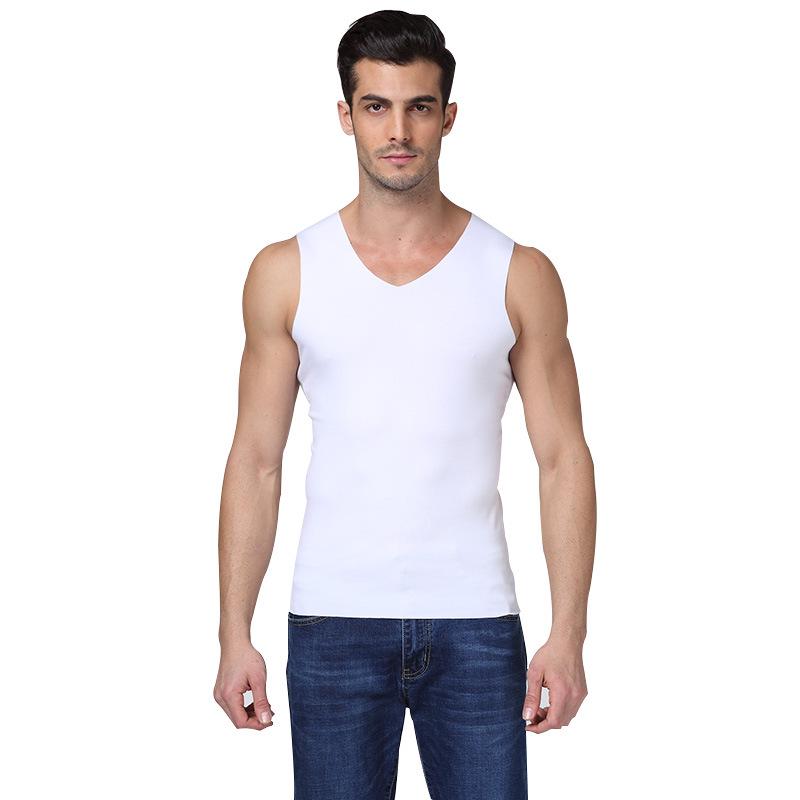 Ice Silk Men's Seamless V-neck Vest: Slimming, Stretchy, Solid Color Sports Base Layer Pajama