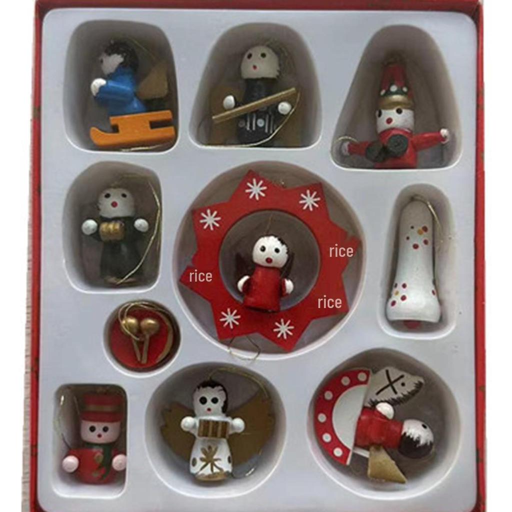 Wooden Christmas Train Ornament Gift Box Set - Small Ornaments for Tree Decorations & Presents