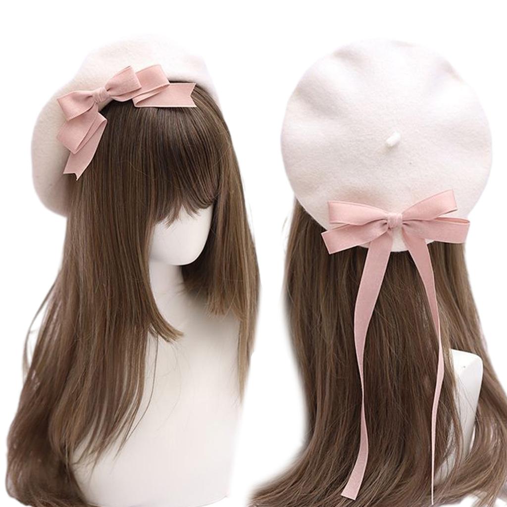 Trendy Ribbon Bowknot Beret Hat Girls Woman Winter Hat Winter Autumn Windproof Painter Hat French Hat for Shopping