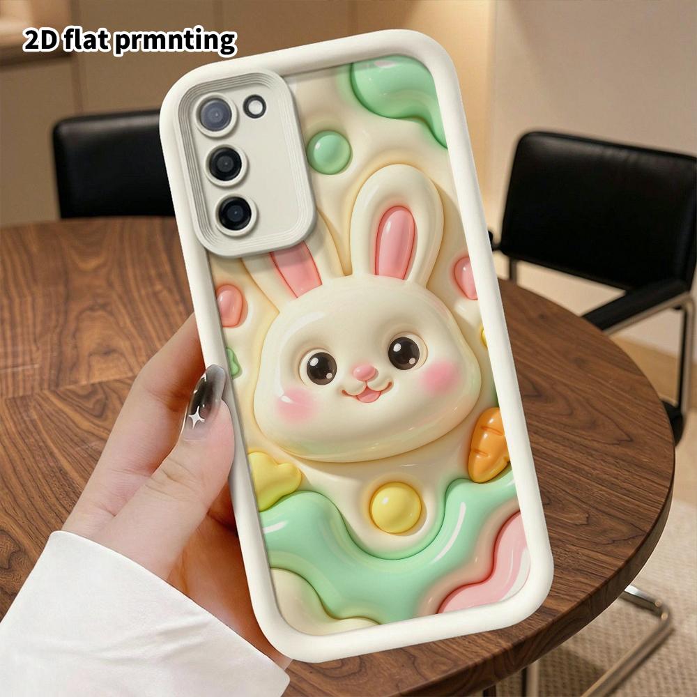 Phone case: 2D flat design suitable for Samsung Galaxy A34 A35 M05 M06 S20 S22 S21 FE Plus 5G protective case, cream little white rabbit, perfect holi