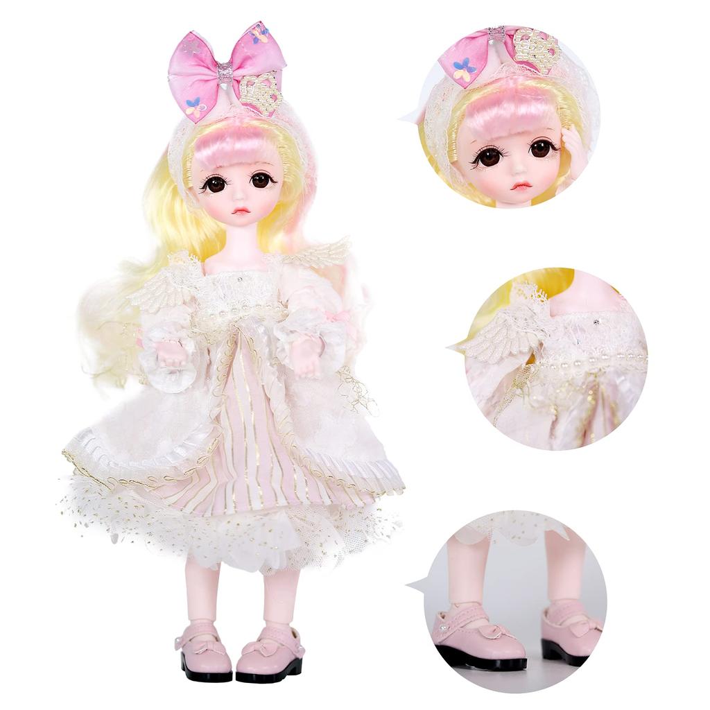ICY Fortune Days 1/6 28cm BJD Doll, 28 Spherical Jointed Doll with Full Set of Clothes and Shoes, Best Gift for Girls 6+ (White Angel)