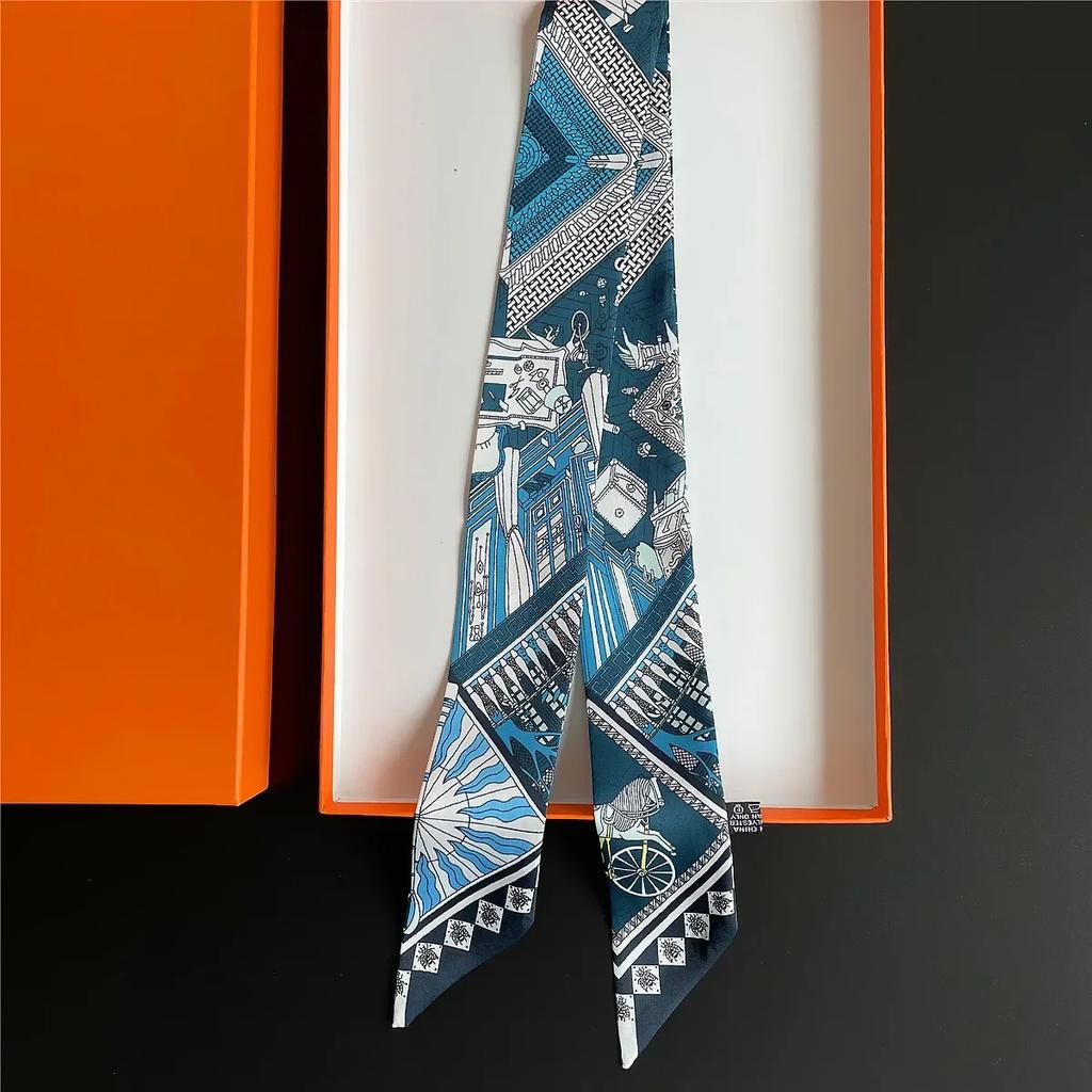Long Lady Bag Silk Scarf Skinny Neck Hair Scarfs For Women Band Headwear Handbag Tie Ribbons  New Handle Wraps Summer