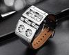 Oulm Men's Quartz Watch with Large Rectangular Dial & Multi-Time Zone Display
