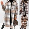 Women‘s New Long Sleeve Plaid Print Button Open Front Long Cardigan Outerwear