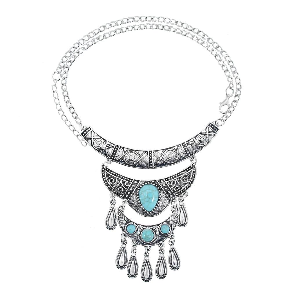 Exaggerated Retro Metal Necklace Fringed Necklace Jewelry Foreign Trade Jewelry Alloy Collarbone Chain