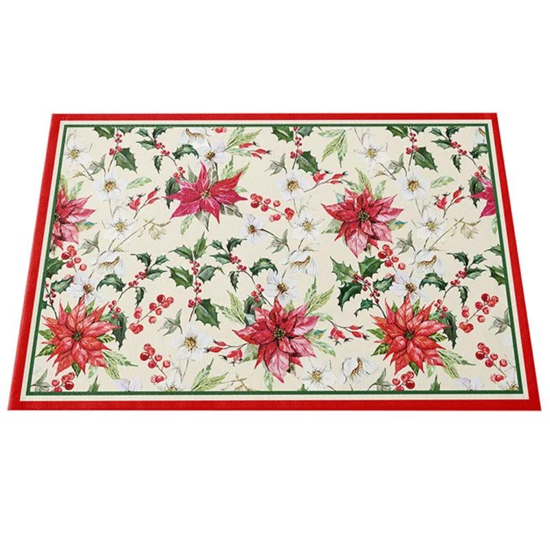 NOVÝ Lněný Vánoční Květ Poinsettie Tištěný podložka pod talíř Látkový podložka pod šálek na kávu a čaj jídelní prostírání do kuchyně