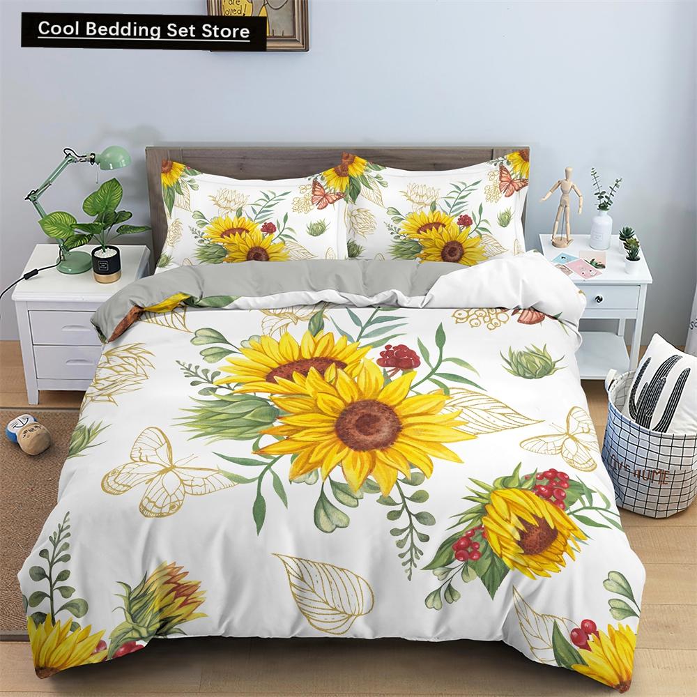 Watercolor Flowers King Queen Duvet Cover Colorful Blooming Floral Bedding Set for Teen Adult Plant 2/3pcs Polyester Quilt Cover