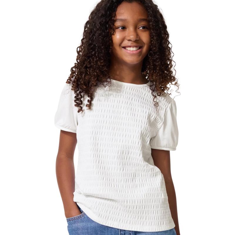UNIQLO 484066 Girls Puff Sleeve T-Shirt Shirring White Yellow Kids Japan 110 белый