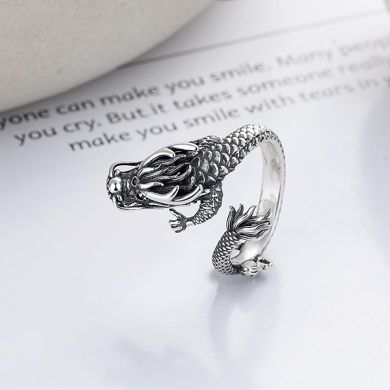 Ring for One Size Fits 925 Silver for Rugged Dragon Dragon Dragon Sterling Red Retro New Party Gift Women, Most, Men, Ring, Head, Zodiac, Silver,